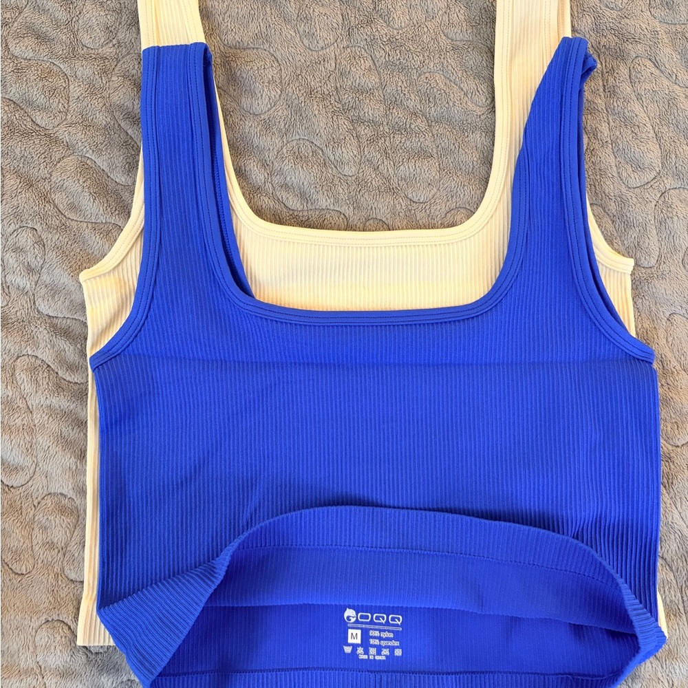 OQQ - Blue and White Ribbed Tank Tops